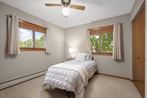 Comfortable second bedroom with two windows and good closet space.