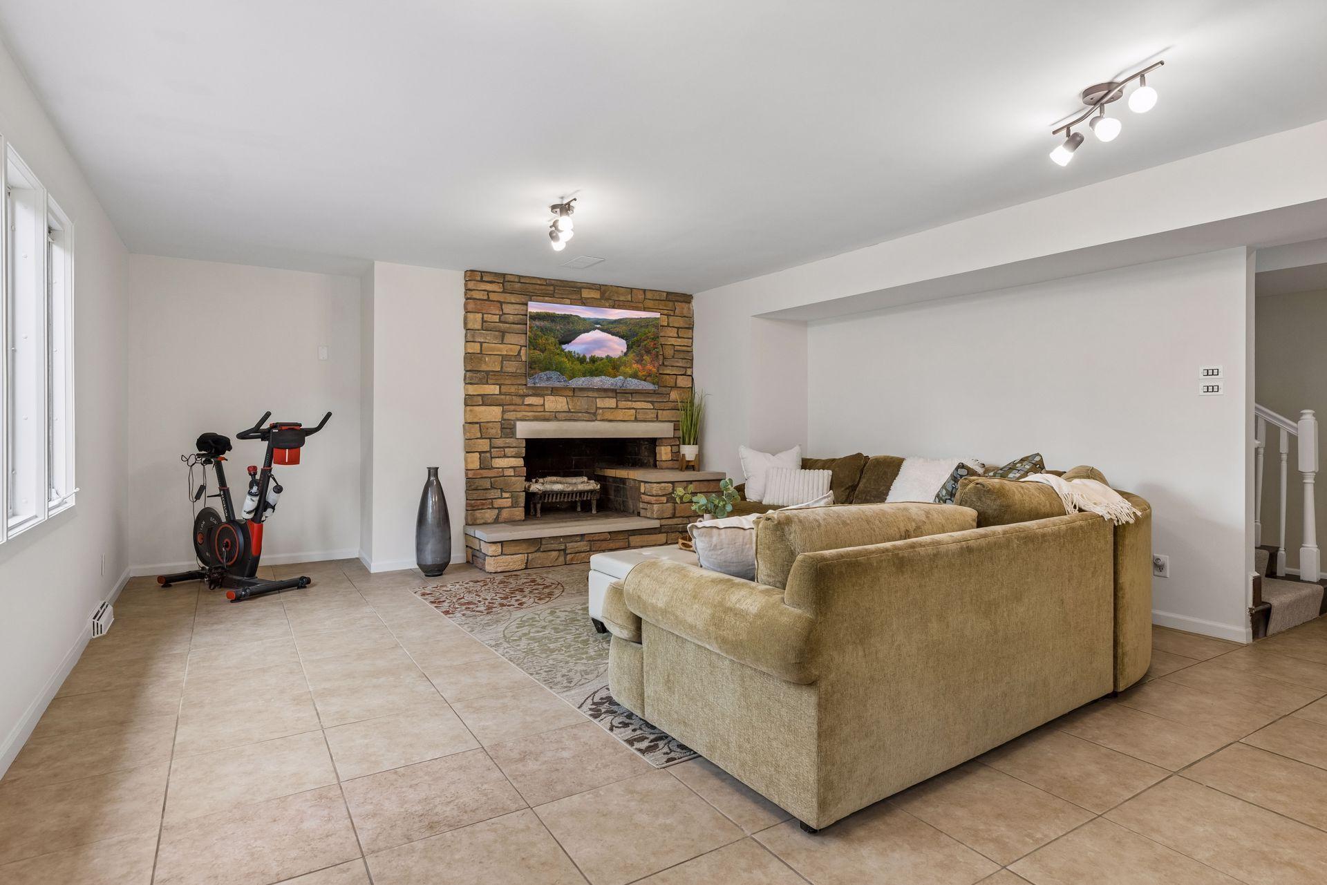 Oversized lower level family room offers flexibility for usage