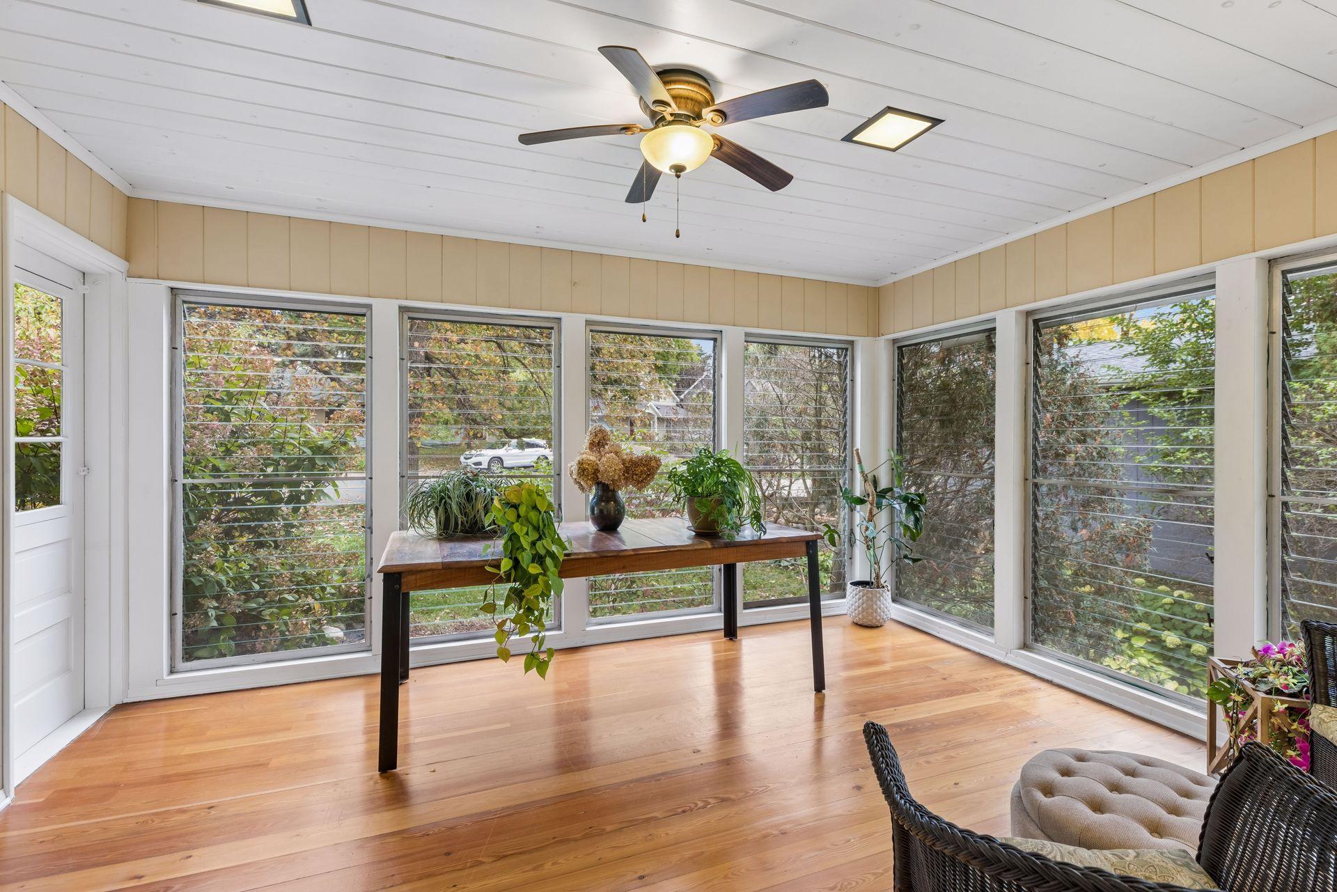 3-season sun room off the dining room invites a light filled space