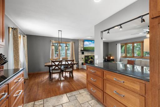 Kitchen with view of the living area