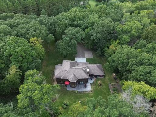 Aerial view of the back of the home