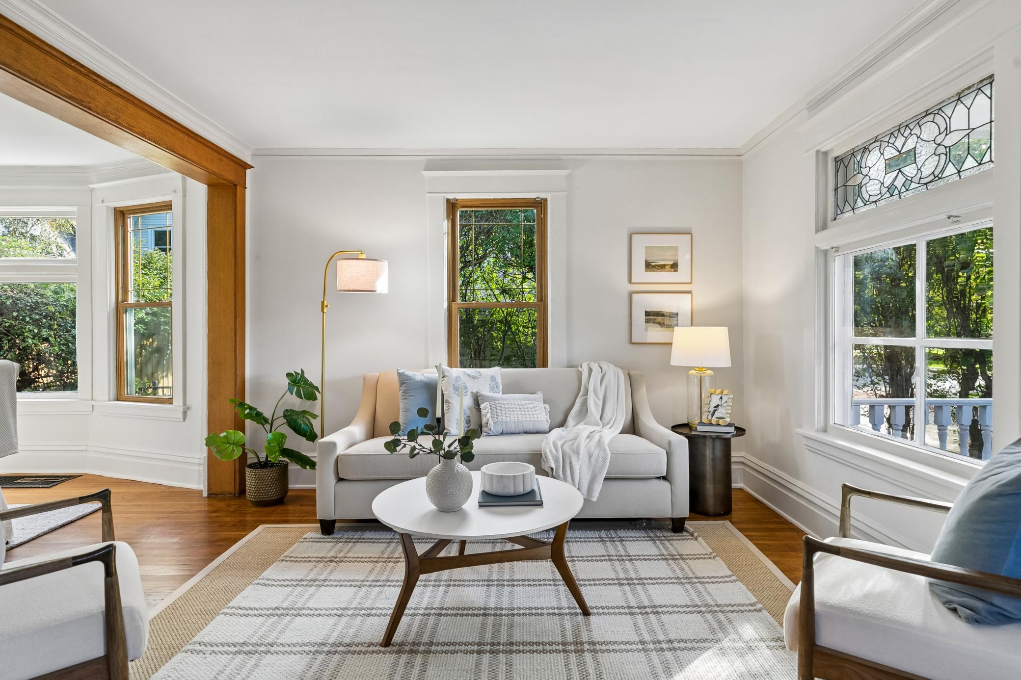 A comfortable living room filled with natural light.