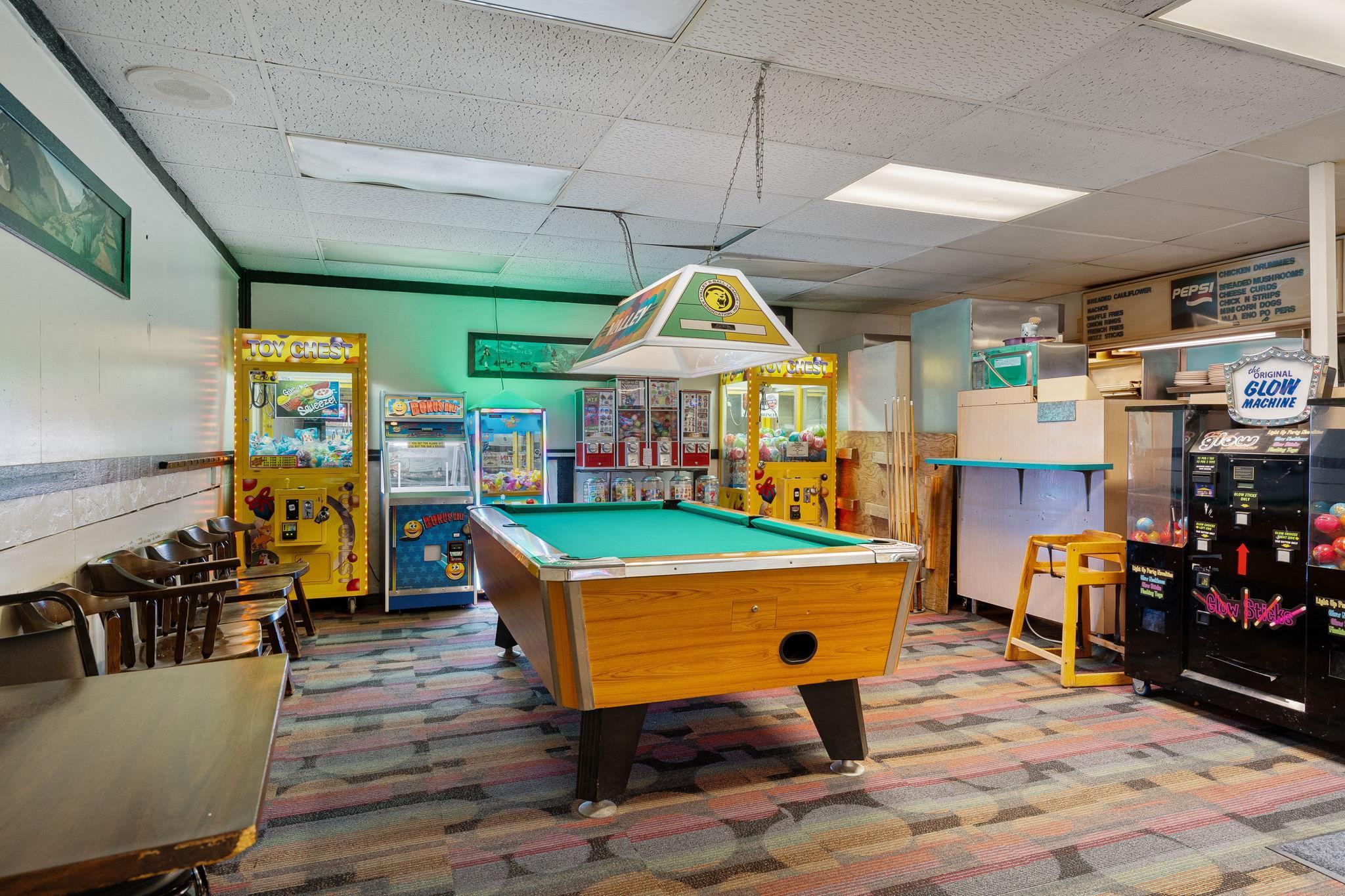 Pool table and vnding machines