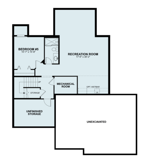 The lower level exceeds all expectations with rec room, bedroom and convenient bath. (artist rendering)
