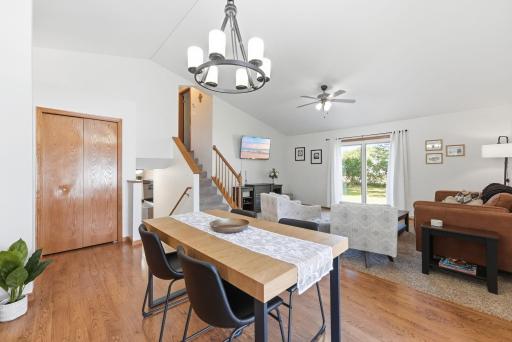 Well-positioned dining space offers plenty of room for a full-size table and seating.