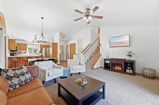 The spacious living room flows naturally into the adjoining areas, making the layout feel welcoming and connected.