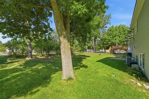 Towering trees shade the lot during the summer months.