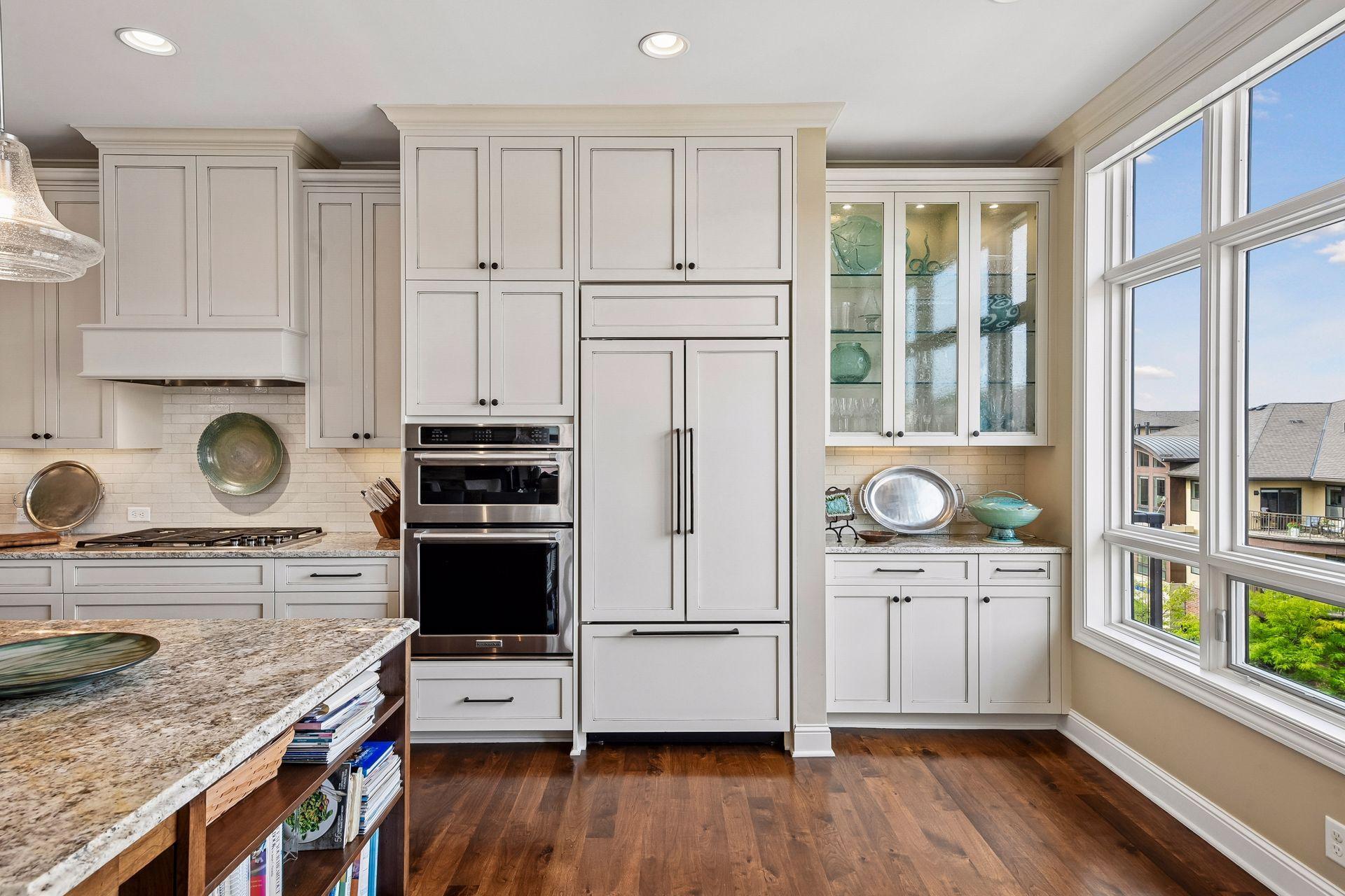 Stainless steel appliances and an abundance of storage throughout