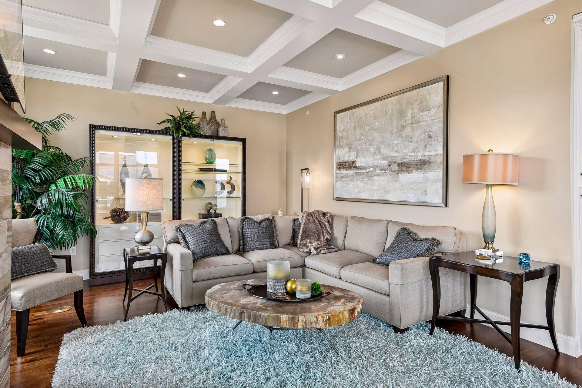 Sophisticated yet comfortable, this inviting living room combines beautiful architectural details