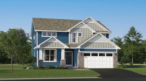 (Exterior rendering, actual home's finishes will vary.)
