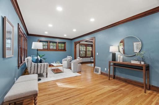 Large Living Room with Natural Light and Beautiful Woodwork