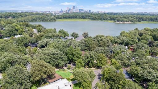 From above, it's easy to appreciate this prime location, just one block from Cedar Lake with downtown Minneapolis on the horizon.