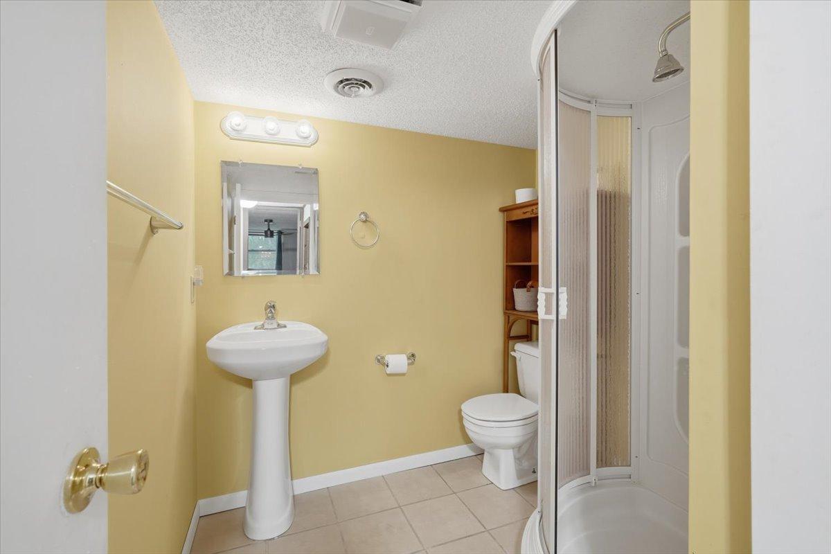 3/4 bath located in the lower level.