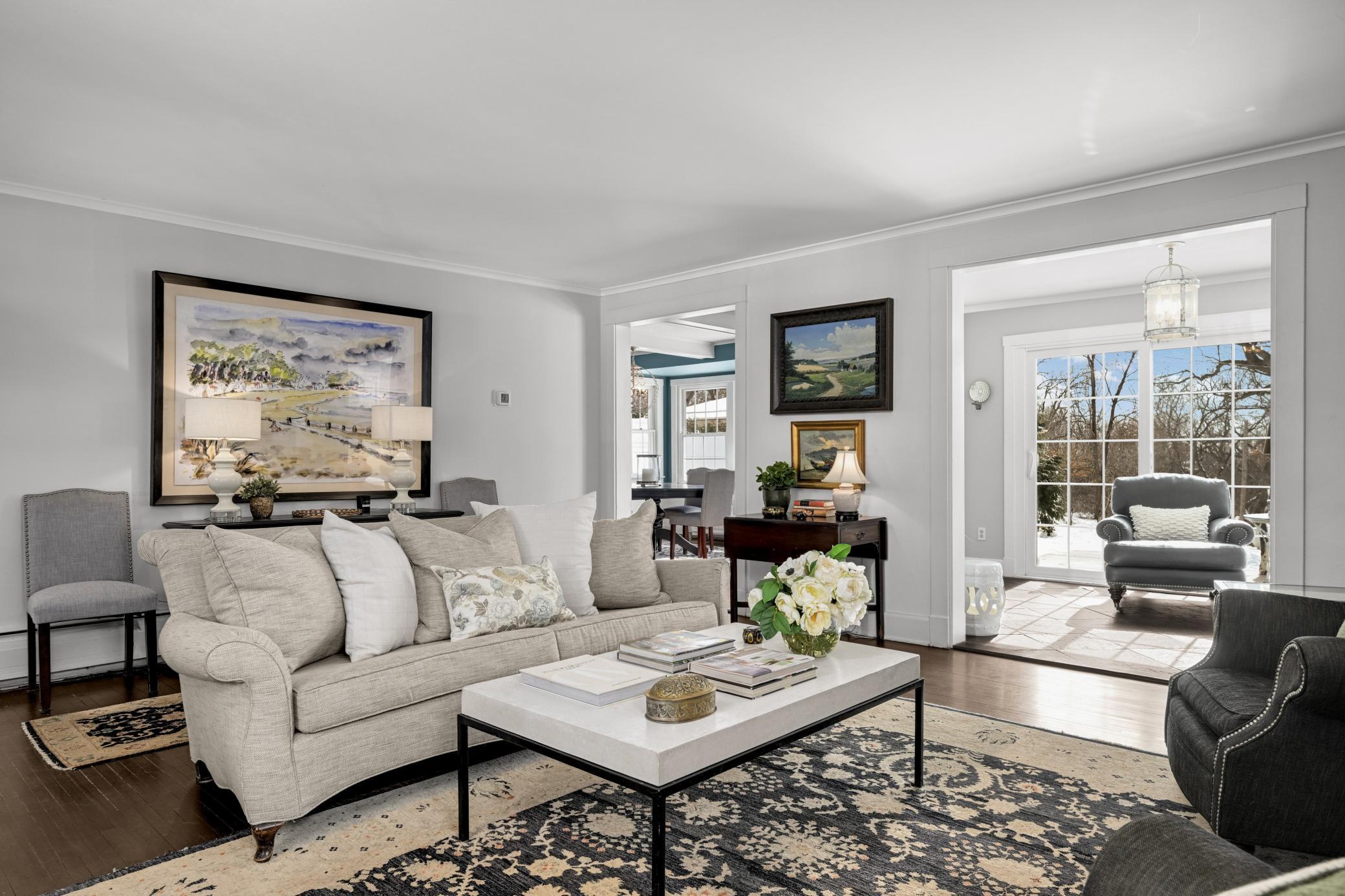 Living room with adjoining sunroom