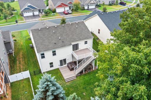 Aerial view of the deck and hot tub. 1515 138th St E, Rosemount, MN