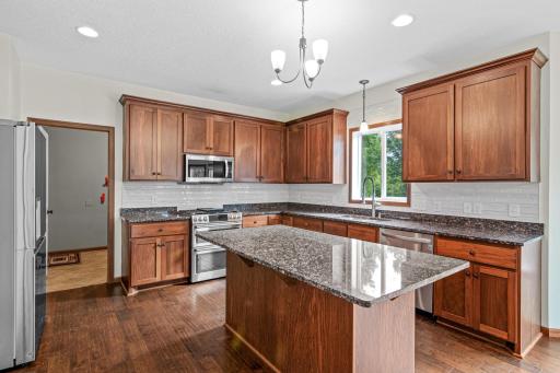 Kitchen with large island and pantry