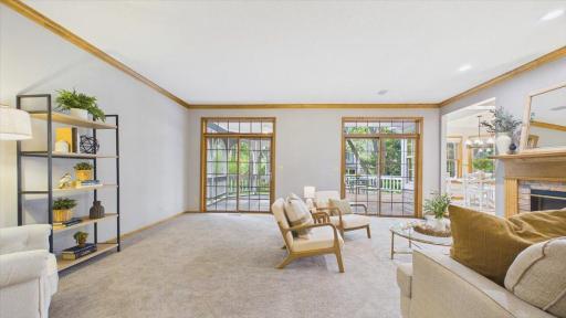 Beautiful sliding doors in the family room leading to deck and gazebo