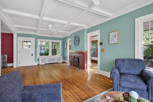Open Living Room with Decorative Fireplace