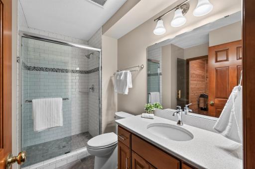 lower 3/4 bathroom with sauna!