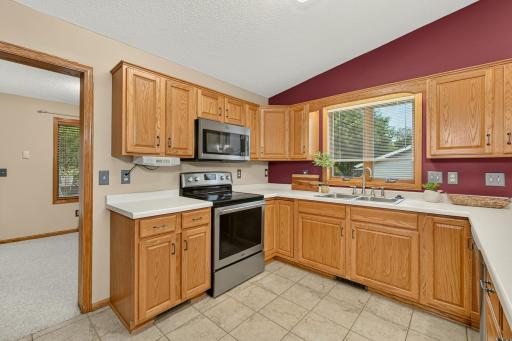 Nice kitchen window and tons of cabinet space.