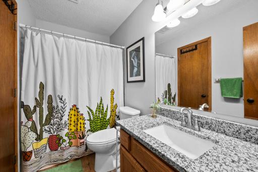 Walk-through to full bathroom from primary bedroom.