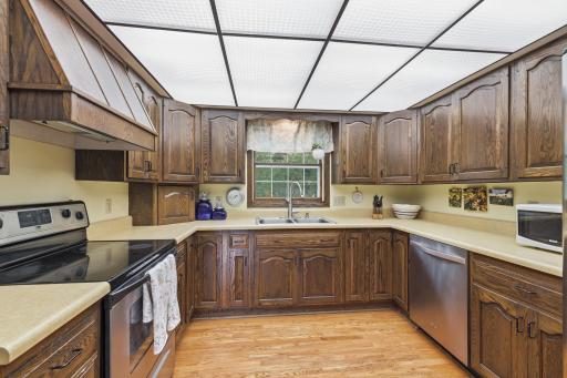 Incredible views of the back yard from the spacious kitchen.