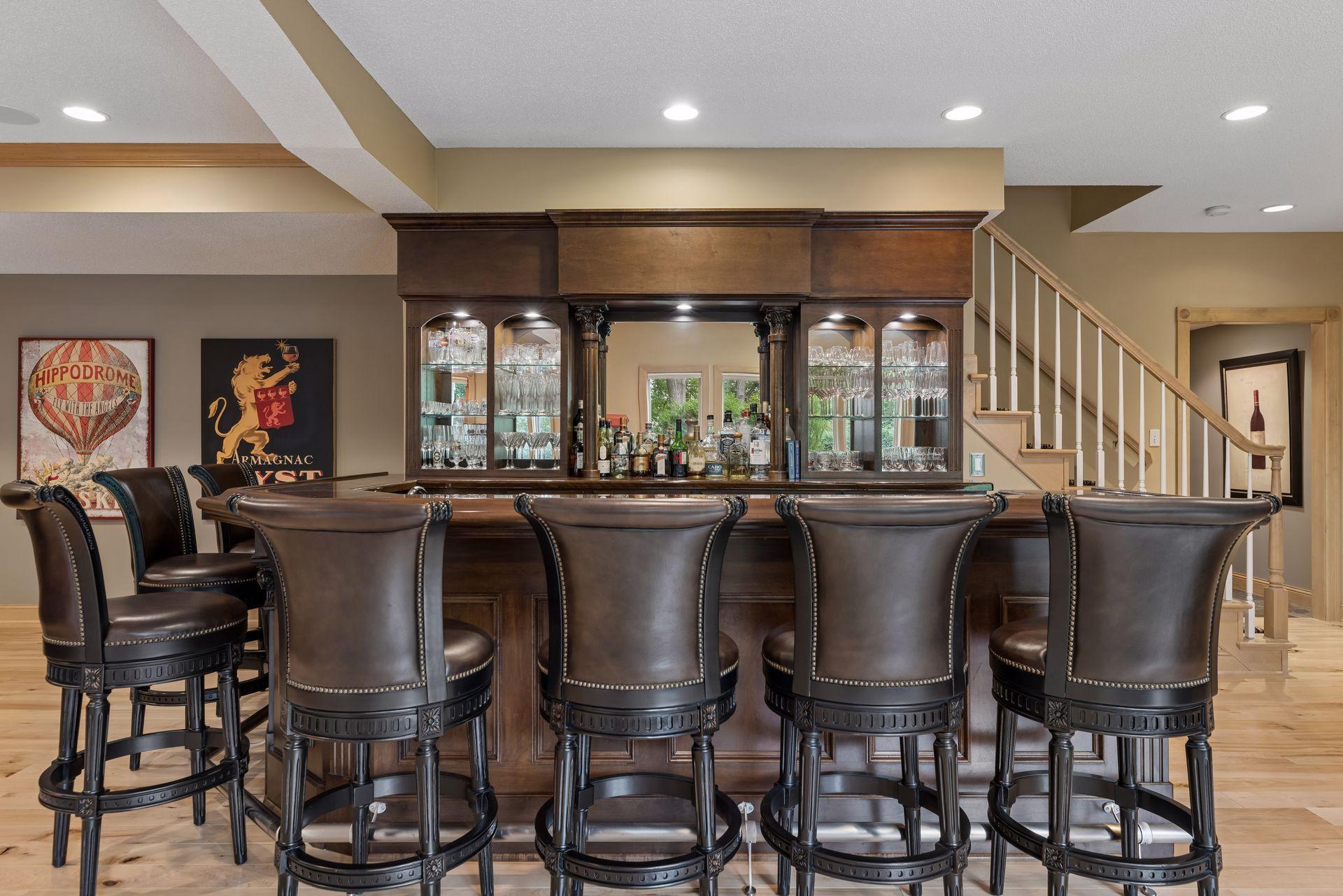 Beautiful bar area with sink, fridge