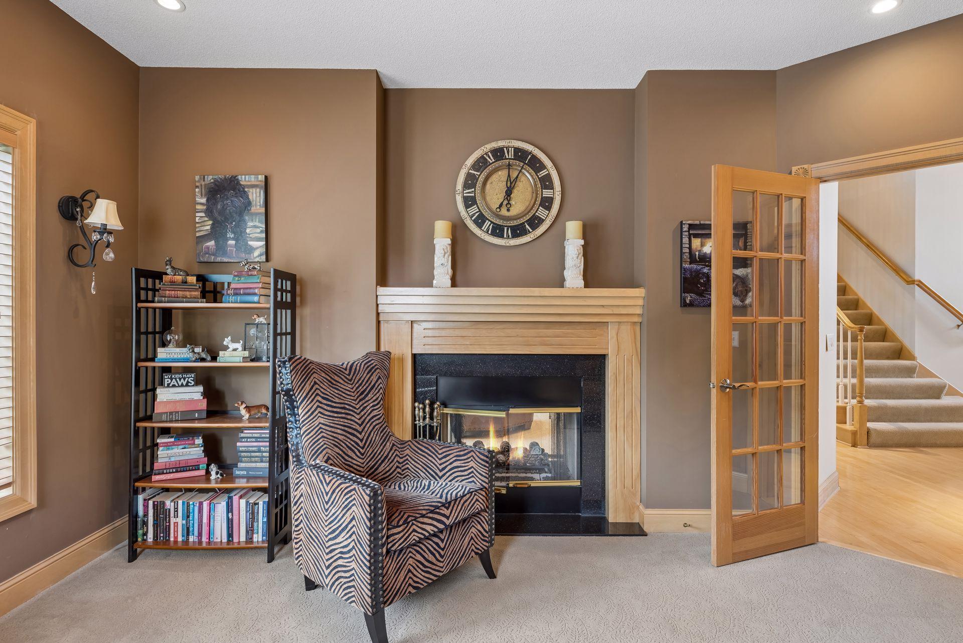Office with fireplace