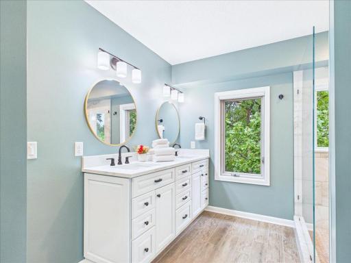 Double sink vanity and heated floors