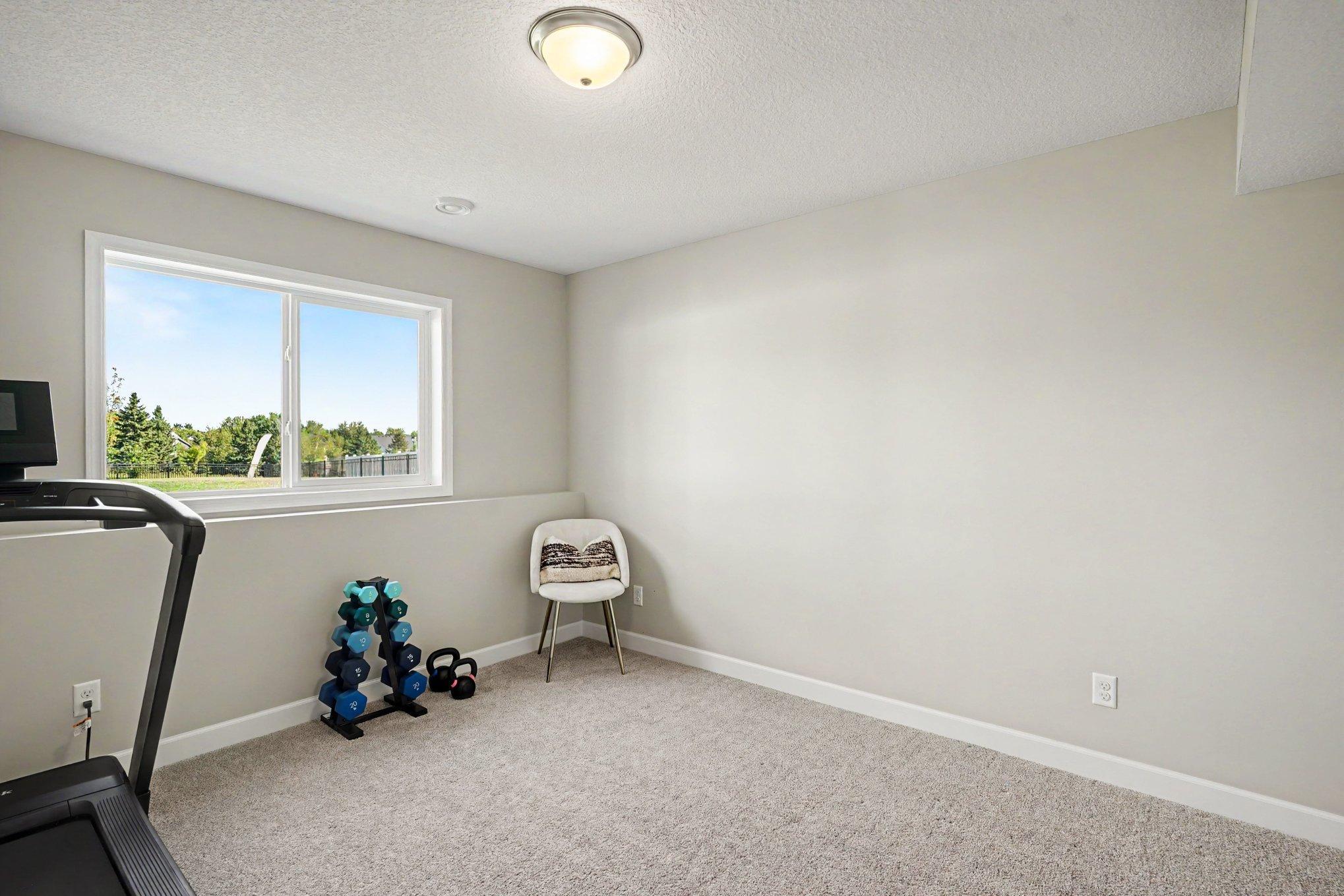 Lower Level 5th bedroom with look-out window and large closet