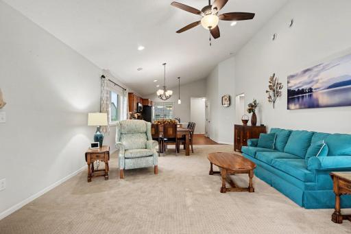 This view shows the layout of the main living area from the patio door. It's the perfect layout for entertaining.
