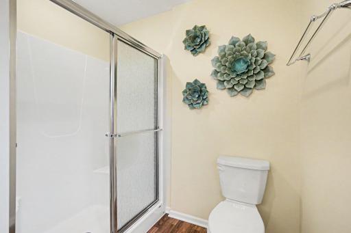 The private 3/4 bathroom is very spacious.