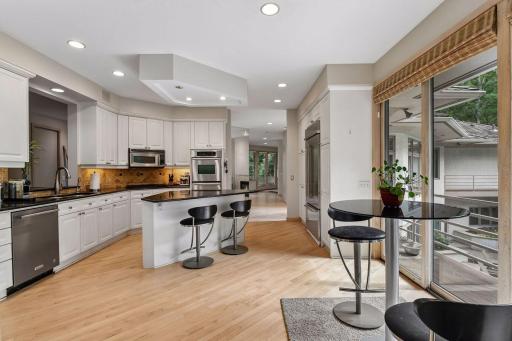 Spacious kitchen with center island seating.