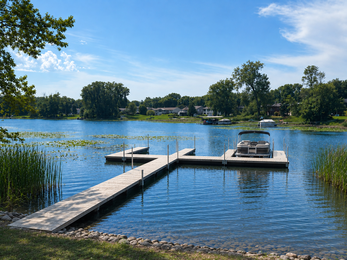 AI Generated - Included dock with boat slips on Crooked Lake - Actual dock, shoreline, and visual may vary.