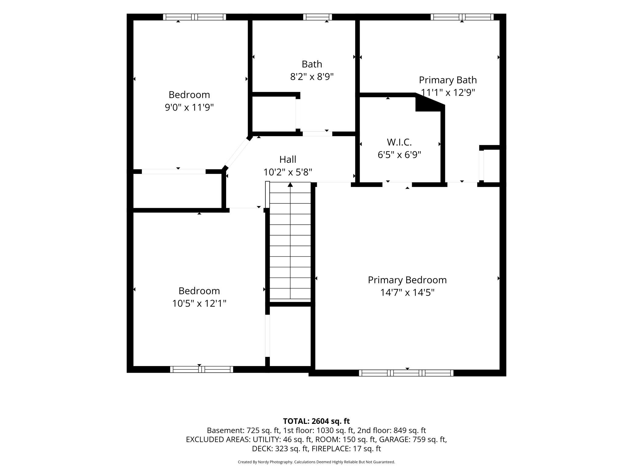 Upper level floorplan -- **Measurements provided by third-party vendor, room sizes are approximate**