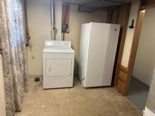 Gas dryer view and newer GE freezer