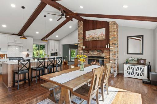 Dining and kitchen combined plus a fireplace!