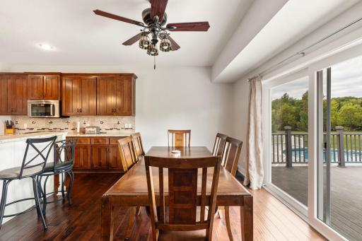 Dining room with patio door access to deck