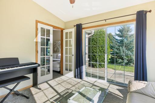 Sunroom directly connects to private back patio