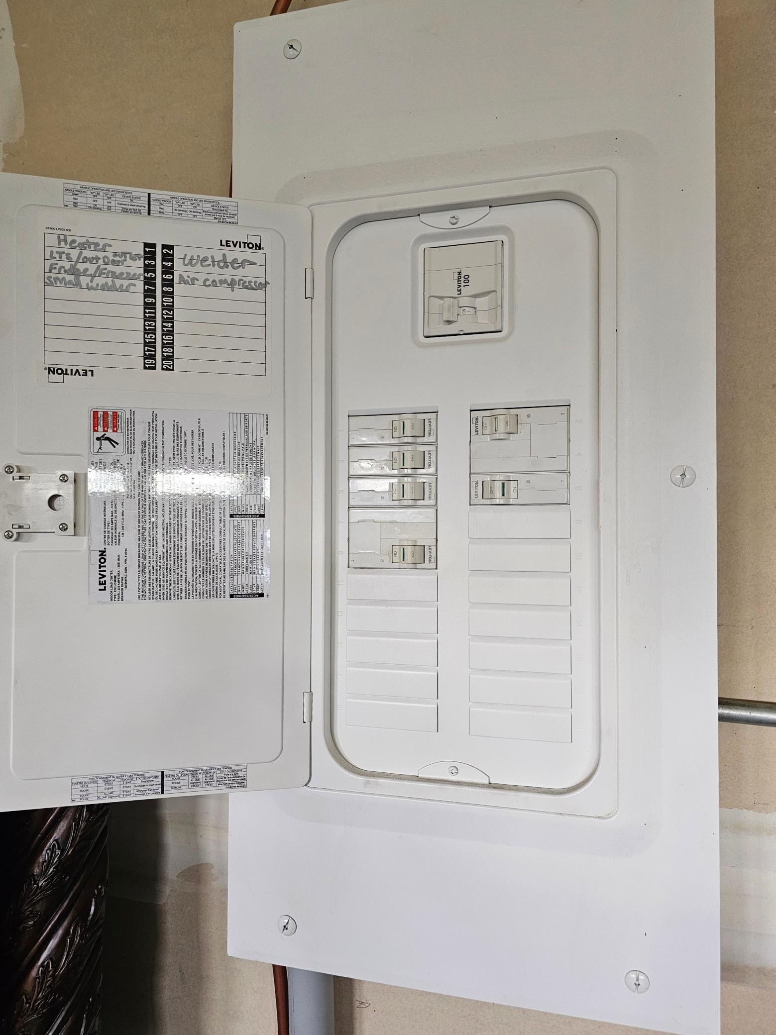 Garage heavy equip 100 Amp Subpanel