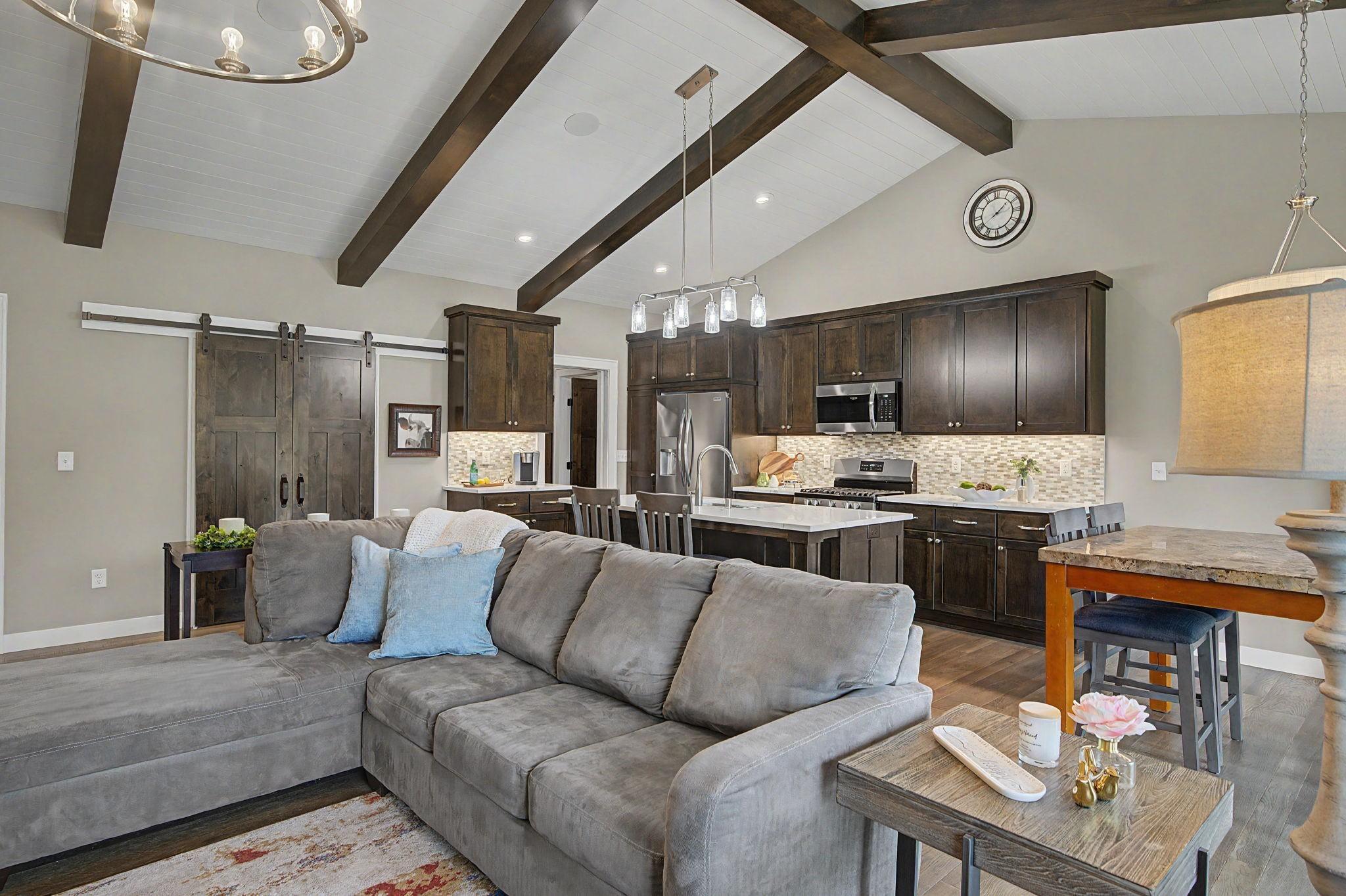 Shiplap vaulted ceiling creates a stunning visual effect!