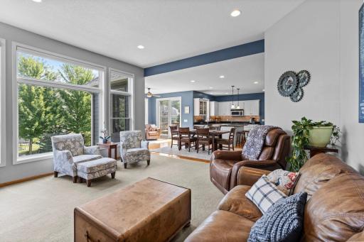 Open sightlines connect the great room with the surrounding main-level living spaces.