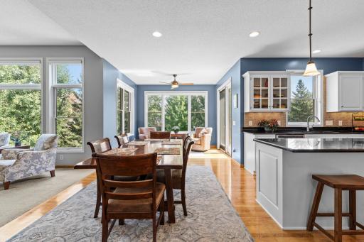 Expansive dining area easily accommodates larger gatherings and dinner parties.