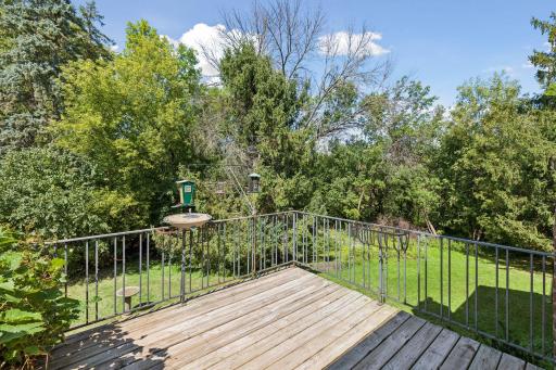 Composite deck off living room overlooks nature and is a great spot to bird watch!