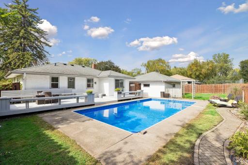 Backyard Pool, Deck, Patio and Storage Shed