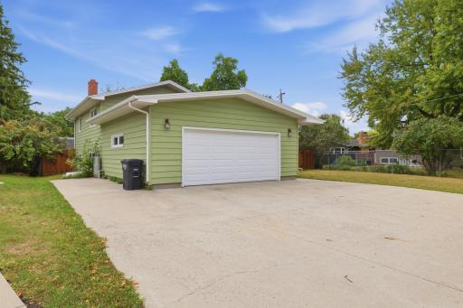 Garage view, extra parking pad on the side