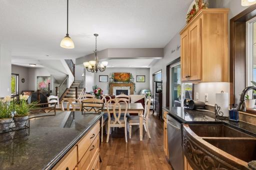 Kitchen facing dining and living rooms