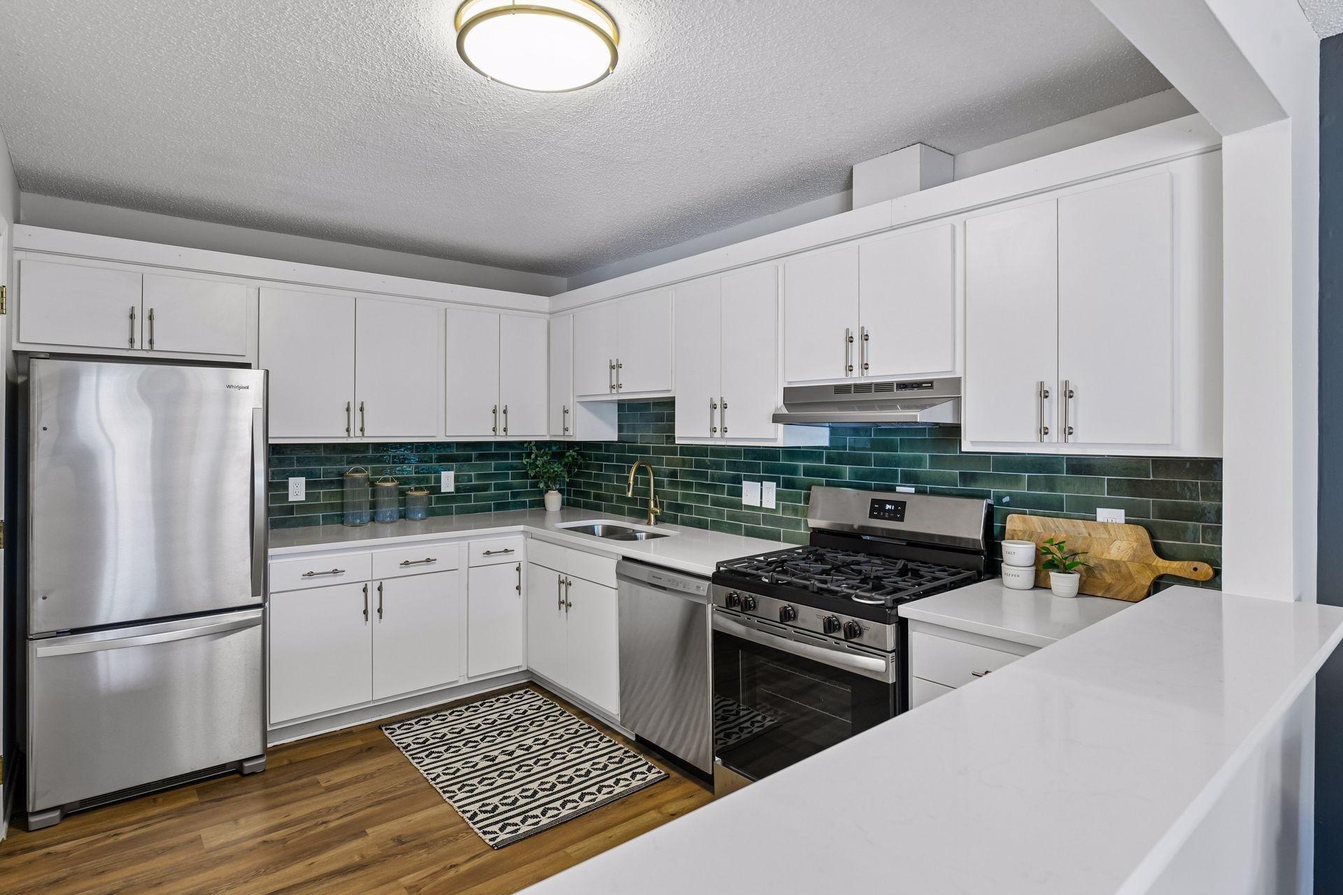 Ample cabinet and countertop space