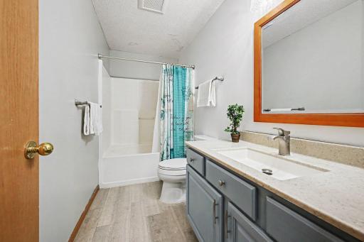 Main hallway bath with oversized sink and countertop.
