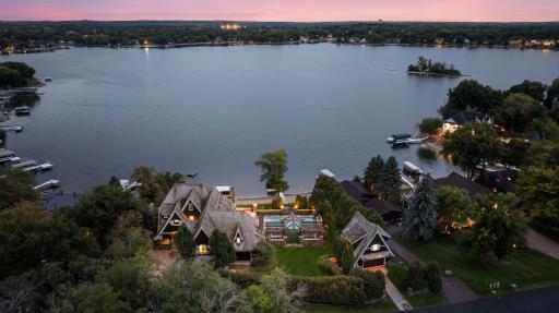 Aerial view of the estate and lakefront setting